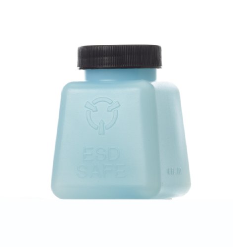 בקבוק אחסון מרובע עם מכסה ESD בטוח, פיזור סטטי, בקבוק כחול. התנגדות משטח ממוצעת של 10^9 עד 10^10. יפזר מטען